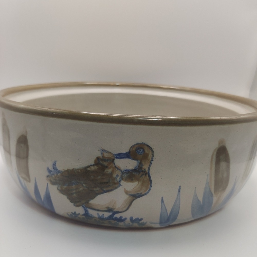 Louisville Stoneware Bowl Hand Painted Duckling and Cattails‎ Decor KY USA